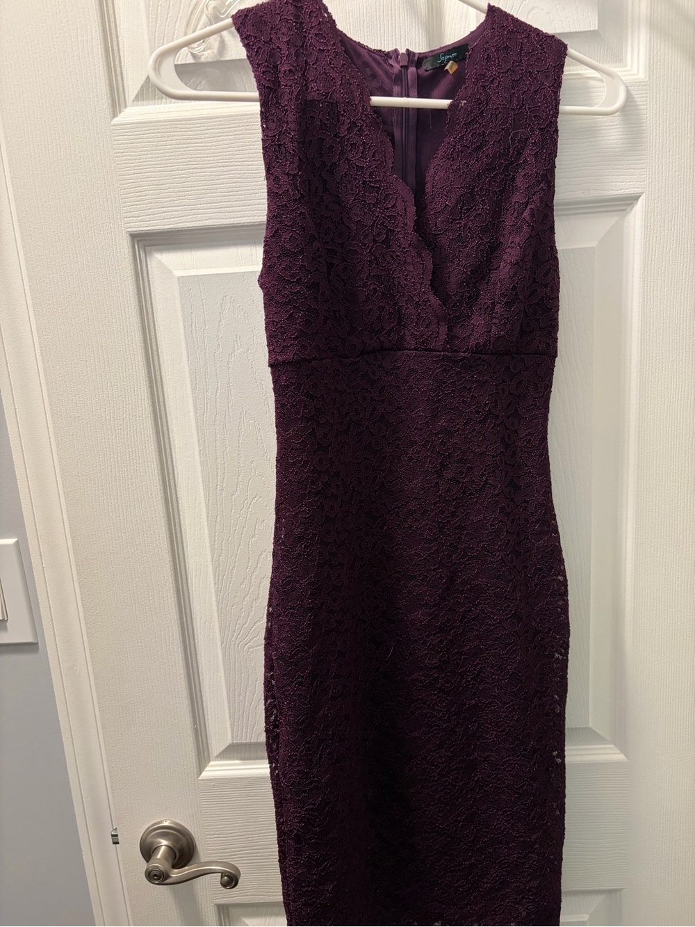 Soprano Plum Lace V-Neck Sheath Dress